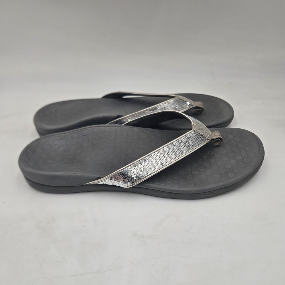 Vionic Tide Sequin Flip Flops Orthopedic Comfort Thong Sandals Gray Womens 11